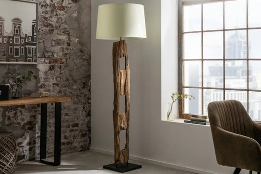 Lampa de podea din Lemn Maro si Textil Alb H177xD55cm Barracuda