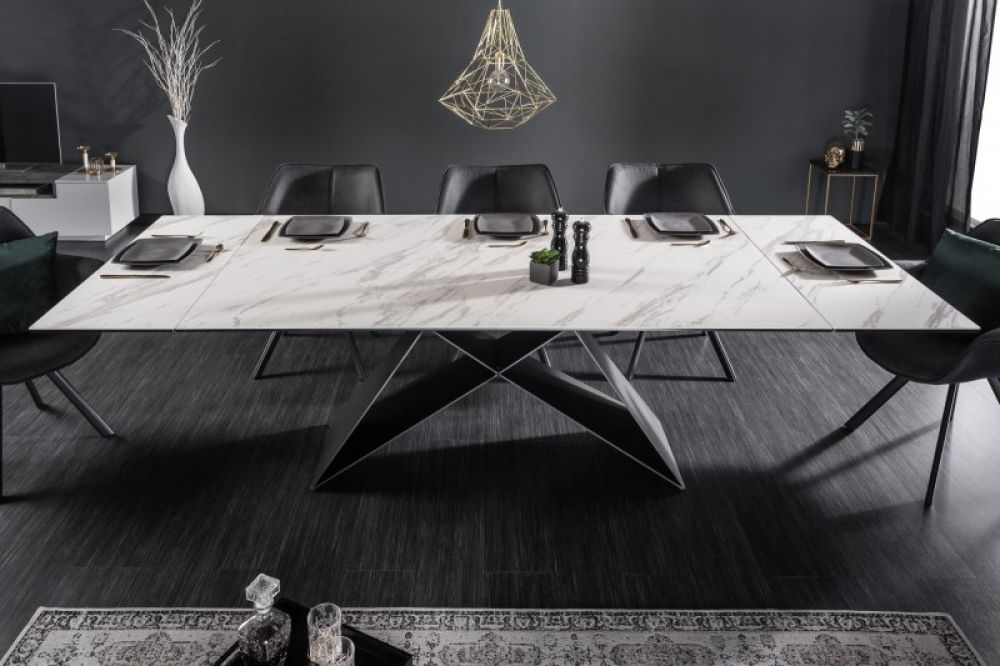 Masa extensibila dreptunghiulara din Ceramica Alb/Gri de 8-10 persoane L180/260x100cm Prometheus