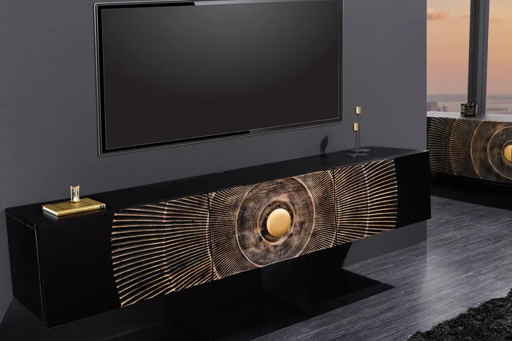 Comoda TV suspendata din Lemn de mango Negru L160xH33cm GOLDEN SUNSET