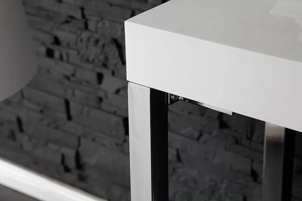 Birou din MDF Alb lucios si Metal Argintiu L120xH75cm White