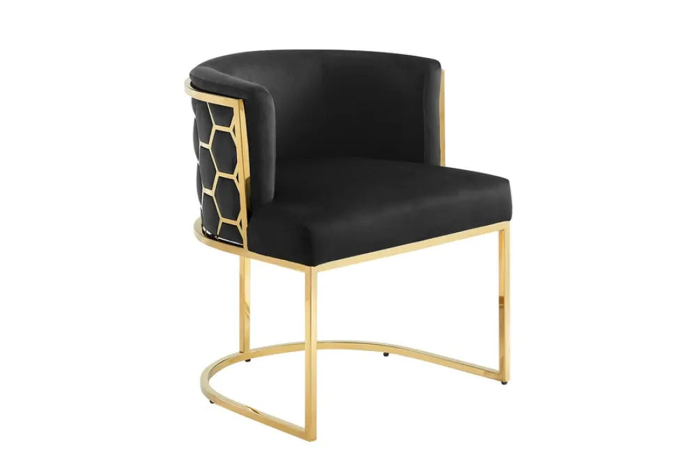 Scaun tapitat cu Catifea Negru si picioare din Otel inoxidabil Auriu H74xL64xA56cm ELEGANCE