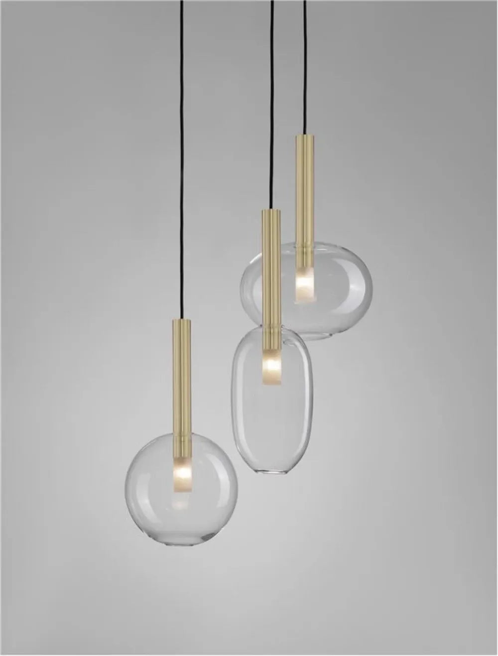 Lustra structura din Metal Negru/Auriu si abajur din Sticla Transparent H191xL24cm IP20 AMELIA