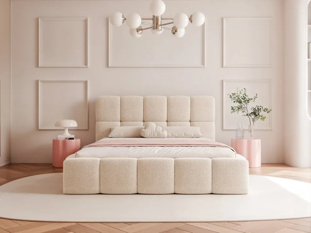 Pat 160 x 200 tapitat cu Stofa boucle Abriamo Bej Livia