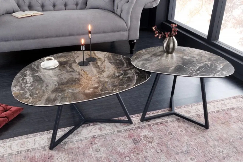 Masuta de cafea Asimetrica din Ceramica Maro taupe si Metal Negru L90xH40cm Marvelous