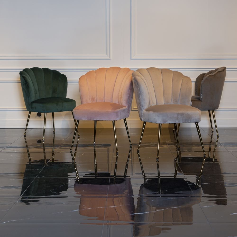 Scaun din Catifea si Metal Bej/Auriu H86xL66xA64cm Richmond Interiors Pippa Richmond Interiors