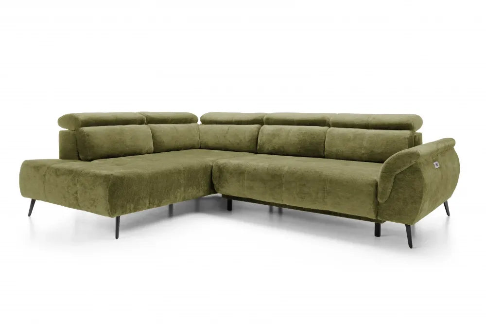 Coltar extensibil electric tapitat cu Chenille Verde cu lada depozitare Genova II