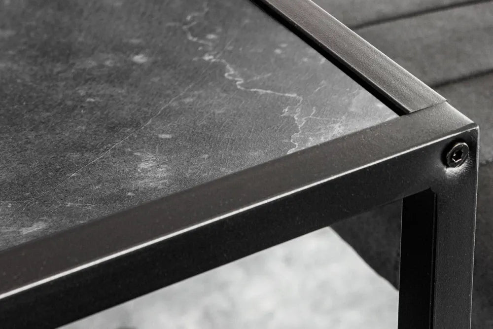 Masa bar din MDF Negru cu efect de marmura si Metal Negru L120xH105cm Slim line