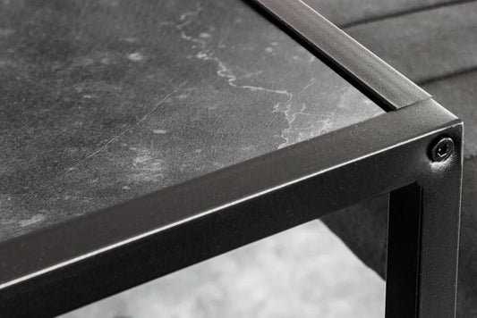 Masa bar din MDF Negru cu efect de marmura si Metal Negru L120xH105cm Slim line