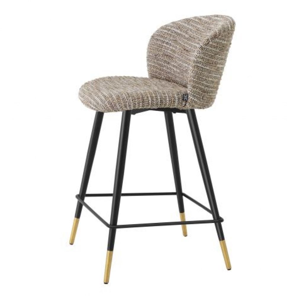 Scaun de insula tapitat cu Material Textil Bej cu picioare din Metal Negru/Auriu H93xL51xA54cm Volante