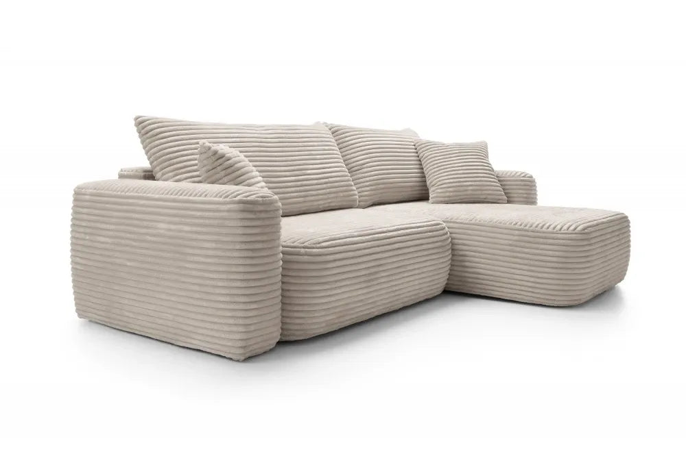 Coltar extensibil tapitat cu Corduroy Bej inchis cu lada depozitare Billy