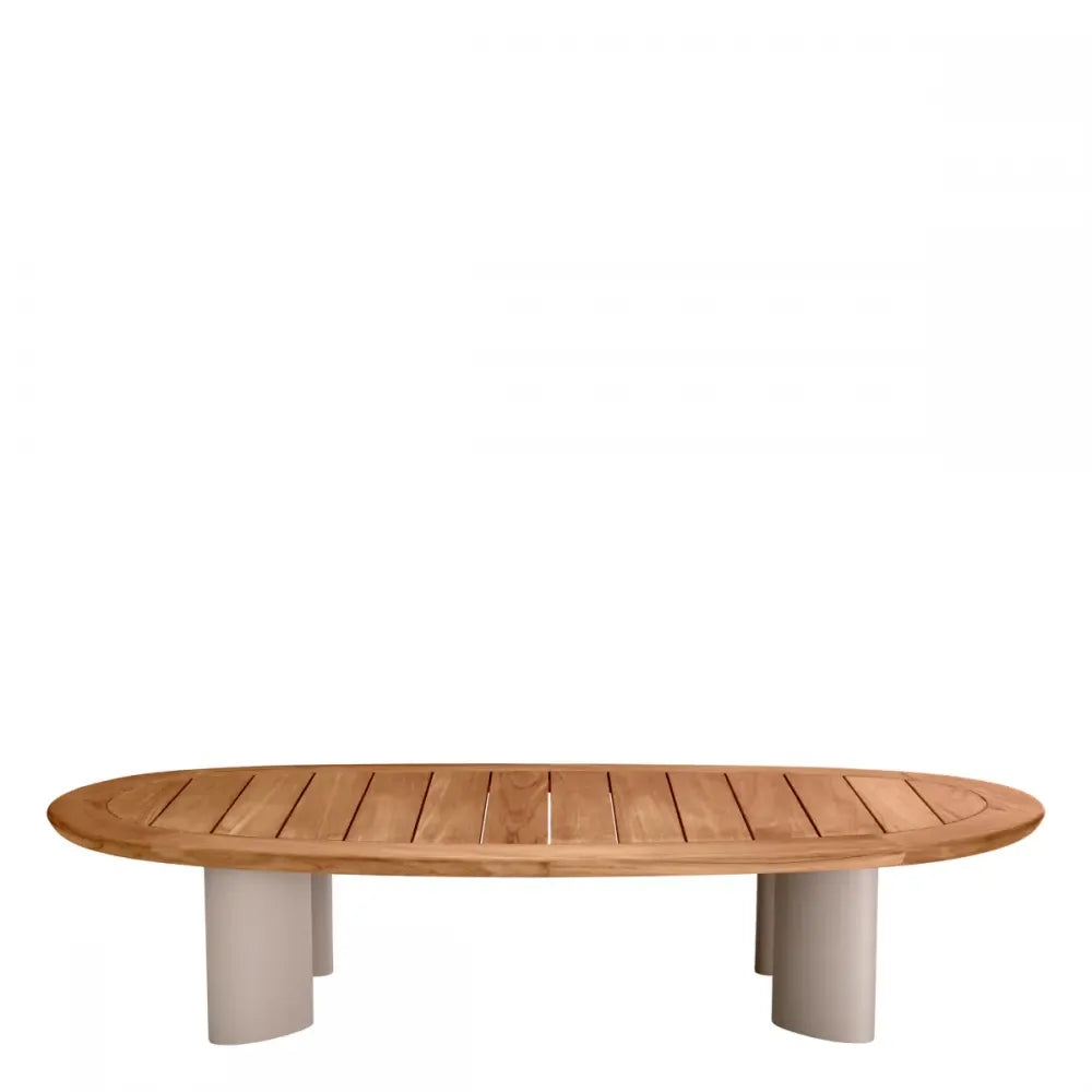 Masuta de cafea pentru exterior din Metal Bej si Lemn de tec Maro H34.5xL170.5cm Free Form Eichholtz