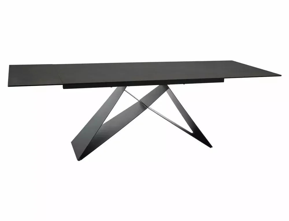 Masa Dreptunghiulara de 12 persoane din Sticla securizata+Ceramica Maro ossido bruno si Metal Negru mat L160-240xH77cm Westin