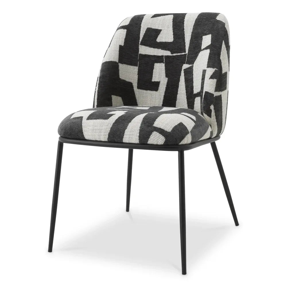 Scaun tapitat cu Stofa Alb/Negru L50xA60xH83cm Caleb Eichholtz