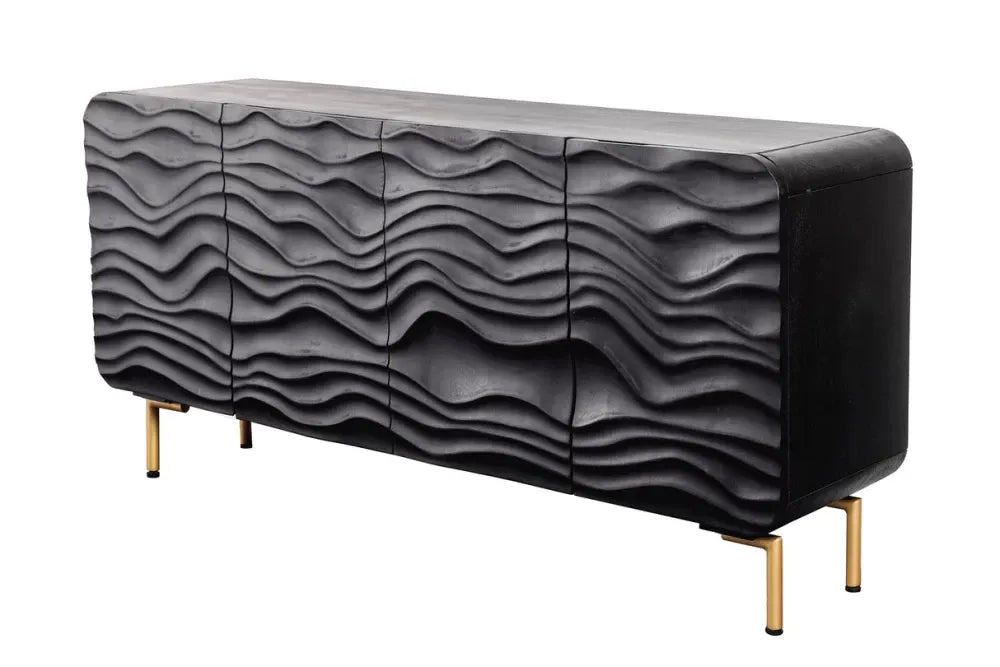 Comoda din Lemn de mango Negru si Metal Auriu L160xH75cm Wave
