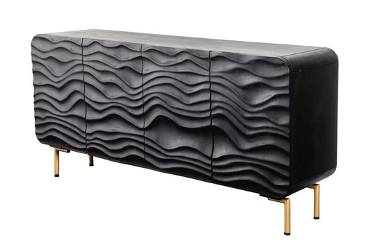 Comoda din Lemn de mango Negru si Metal Auriu L160xH75cm Wave