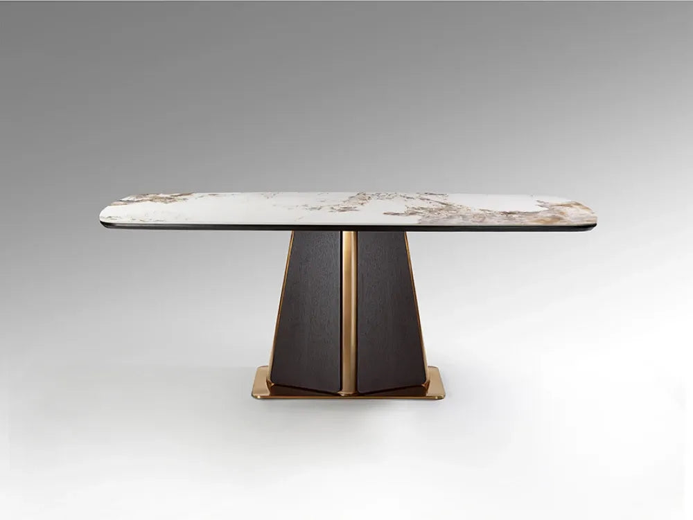 Masa din MDF/Otel inoxidabil Rosegold/Maro si Portelan Multicolor L200xH76cm Luca