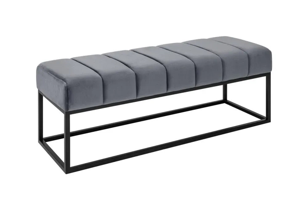 Bancheta din Metal Negru si Catifea Gri H40xL108cm Petit beaute