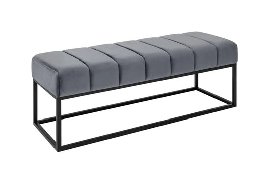 Bancheta din Metal Negru si Catifea Gri H40xL108cm Petit beaute
