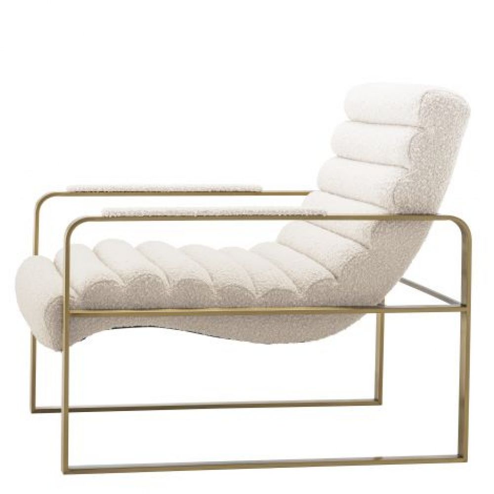 Fotoliu tapitat cu Boucle Crem cu baza din Metal Auriu H77xL69xA88cm Olsen