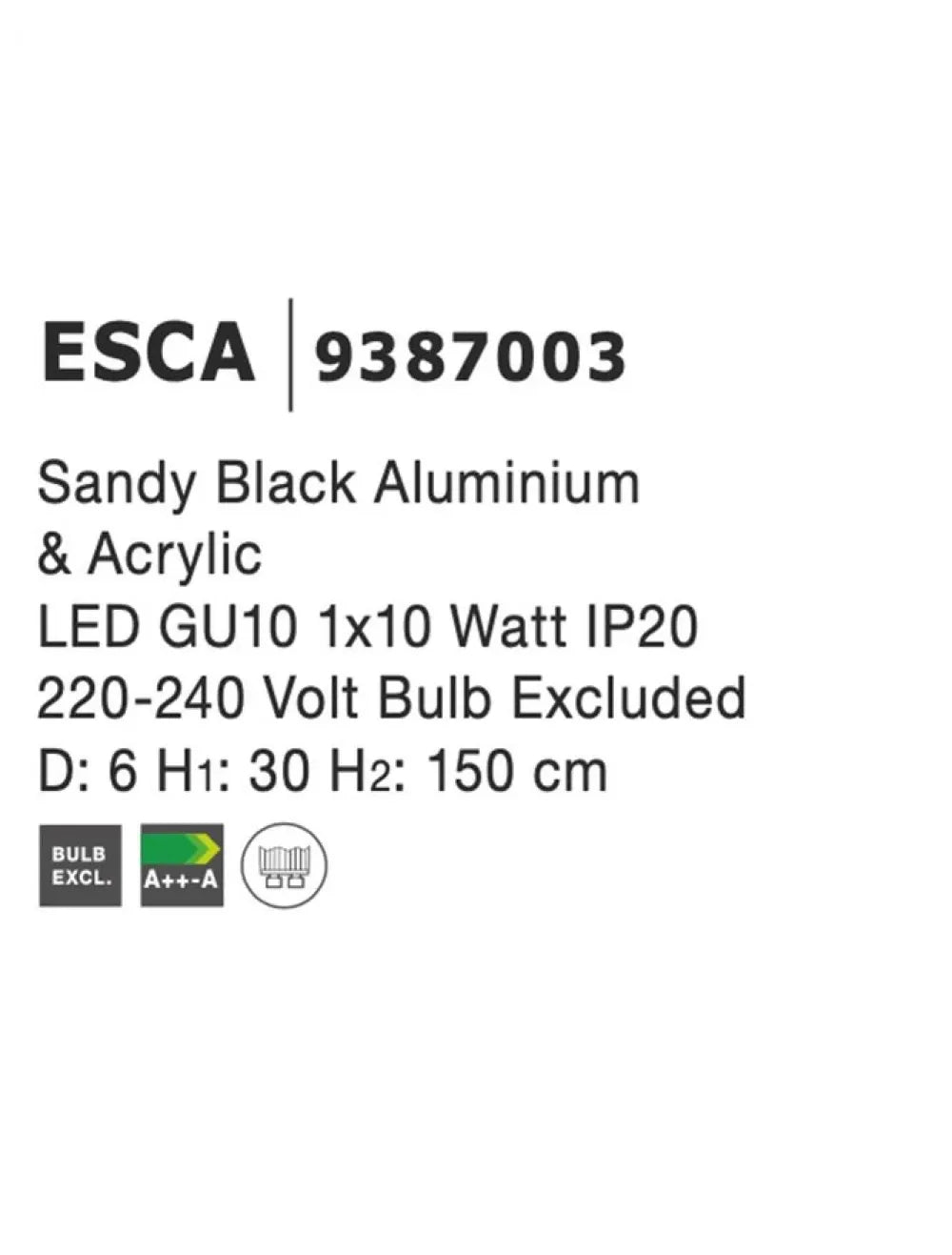 Pendul din Aluminiu Negru H150xL6cm IP20 ESCA