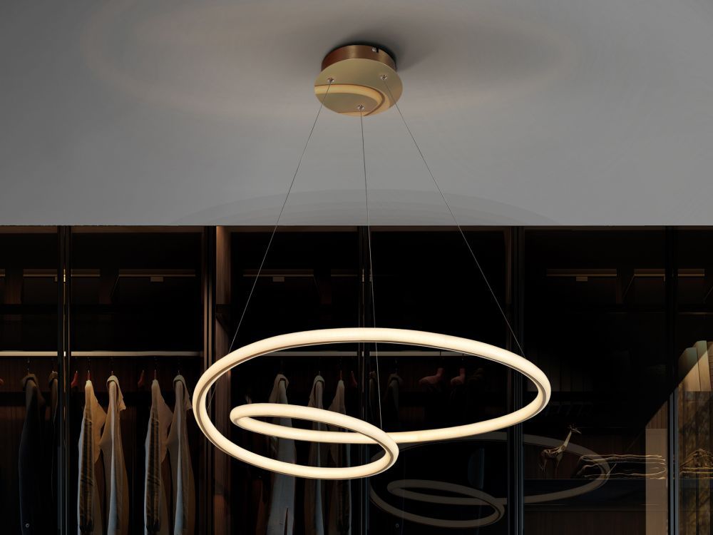 Lustra rotunda cu inaltime reglabila din Aluminiu Auriu cu LED D60xH120cm Tube