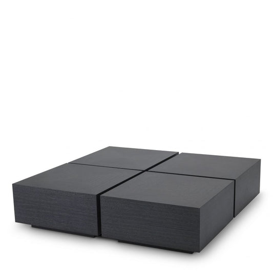 Set 4 masute de cafea Patrate din Lemn de mahon si Furnir de stejar Negru L65xH33cm Puro