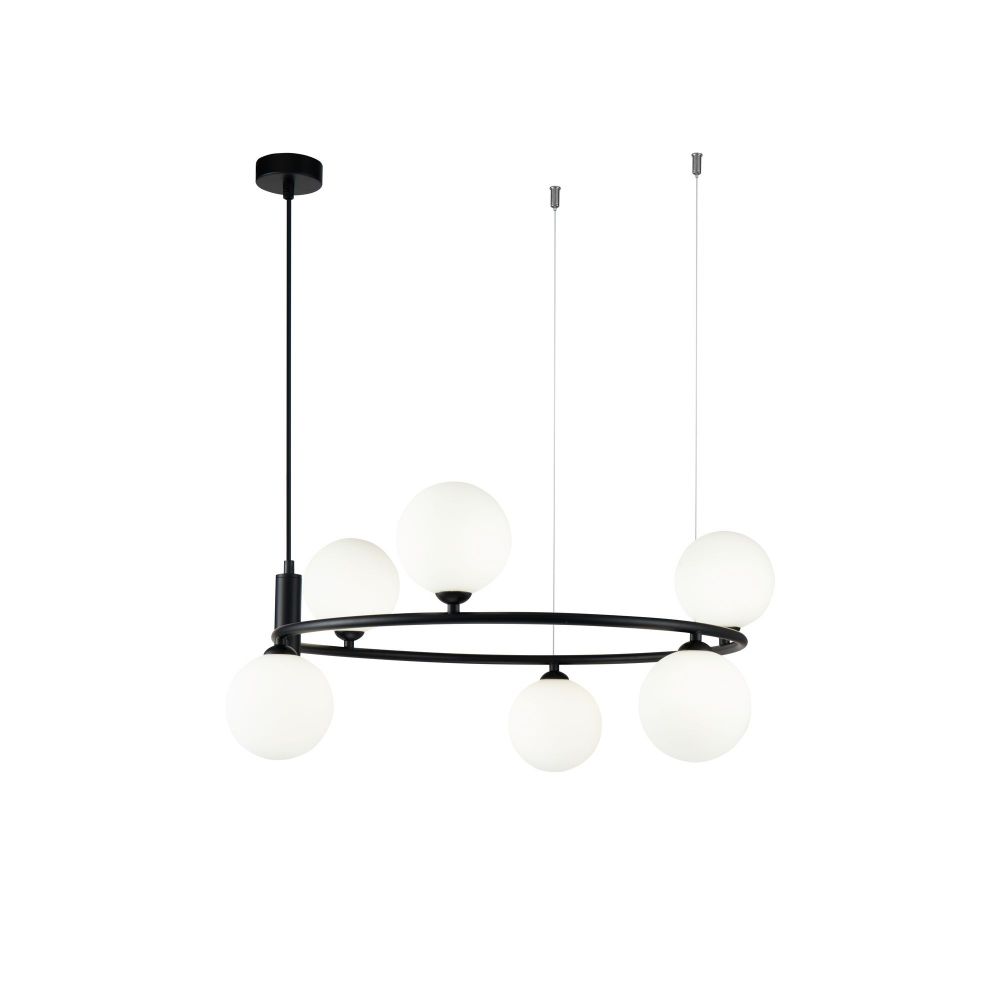 Lustra rotunda cu inaltime reglabila din Sticla Alb cu 6 becuri D58xH184cm Ring