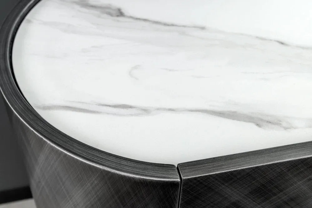 Comoda din Ceramica/MDF Alb/Gri si Metal Negru L150xH75cm REFLECTION