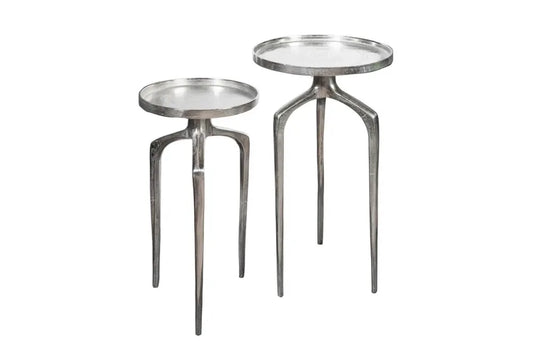 Set 2 masute laterale din Metal Argintiu D28/34xH54/59cm Abstract