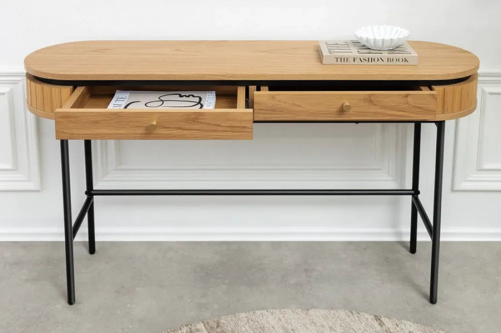 Consola din MDF/Furnir de stejar Maro si Metal Negru L120xH76cm ATELIER