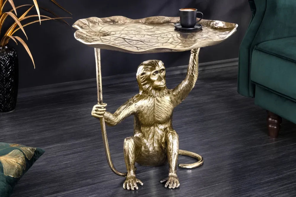 Masuta laterala din Metal Auriu L55xH55cm Wildlife monkey