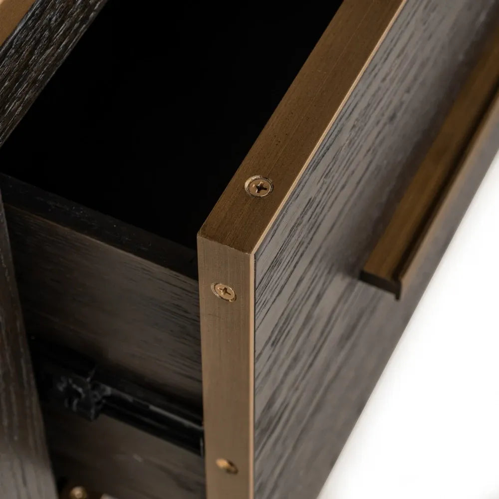 Etajera cu sertare din Lemn de stejar/Metal Maro/Alama si Lemn de stejar Maro L50xH220cm Carter Richmond interiors