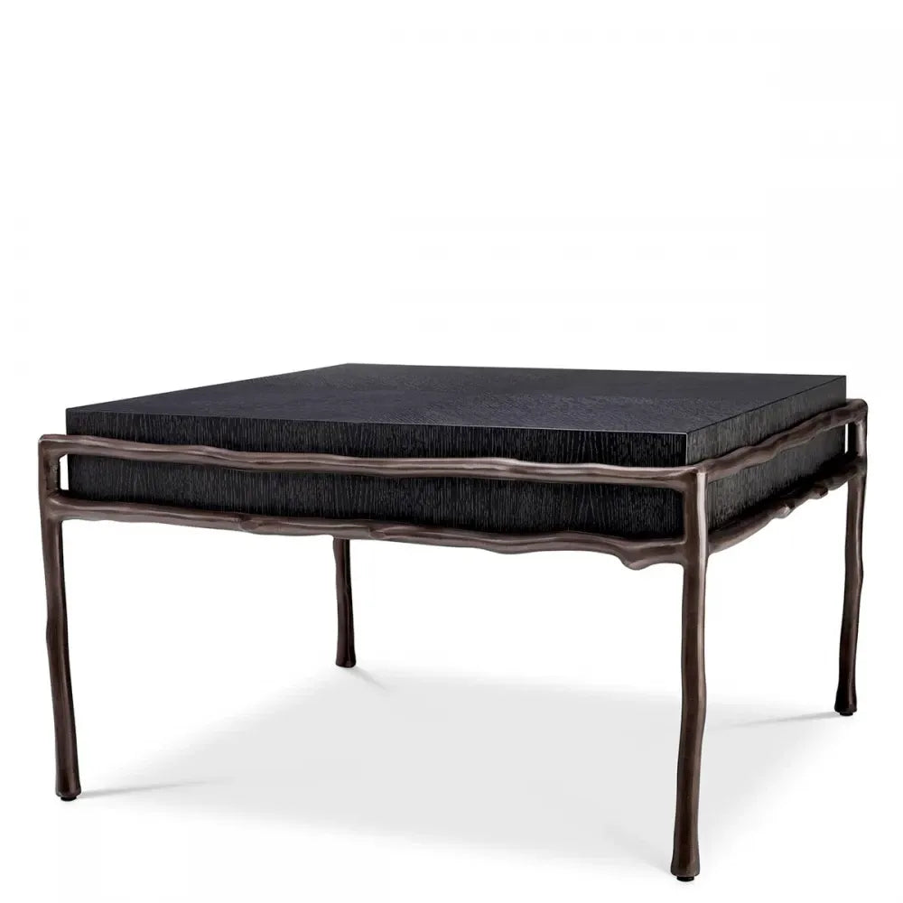 Masuta laterala Patrata din Metal Bronz si Furnir de stejar Gri carbune L65xl65cm Premier Eichholtz