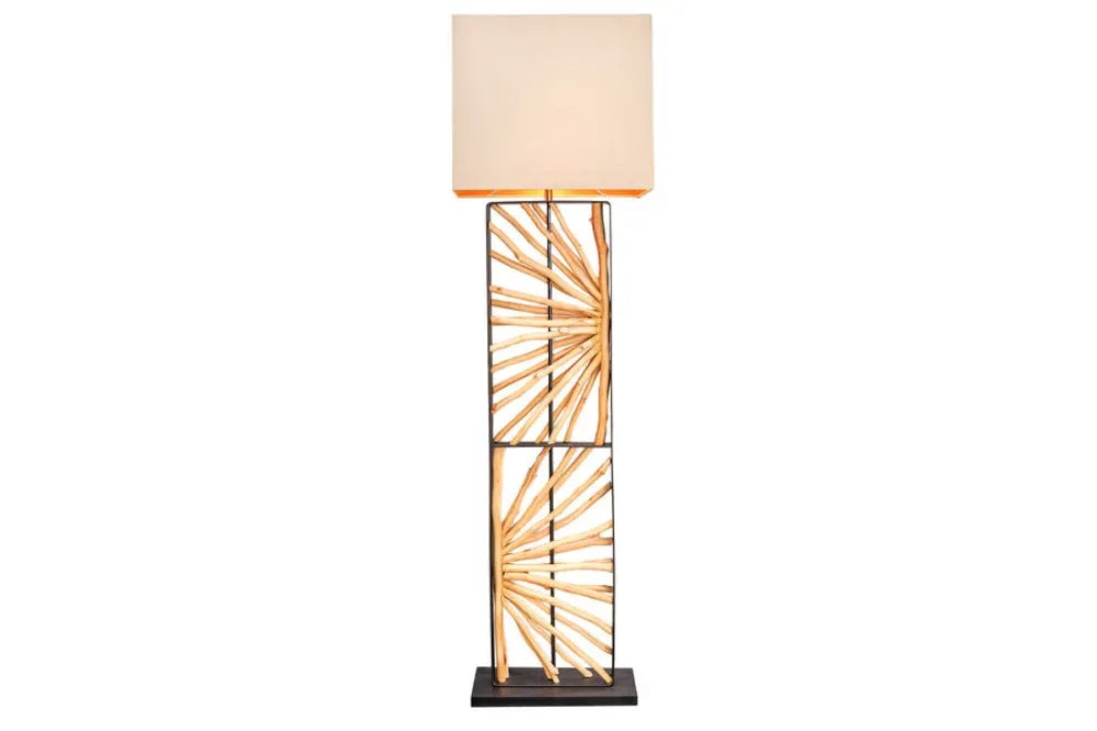 Lampa de podea din Metal/Lemn Negru/Maro si Textil Bej L45xH165cm EUPHORIA