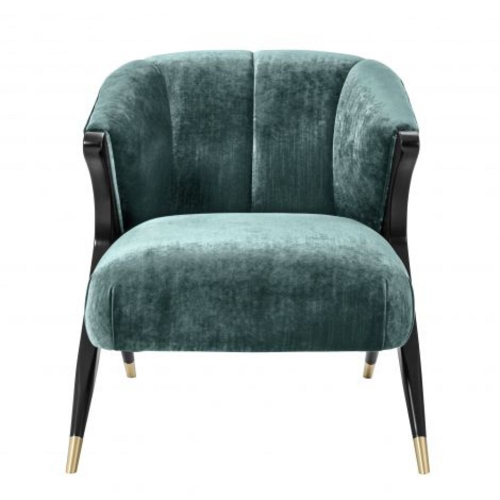 Fotoliu tapitat cu Catifea  Verde cu baza din Metal Negru/Auriu H77xL72xA80cm Pavon