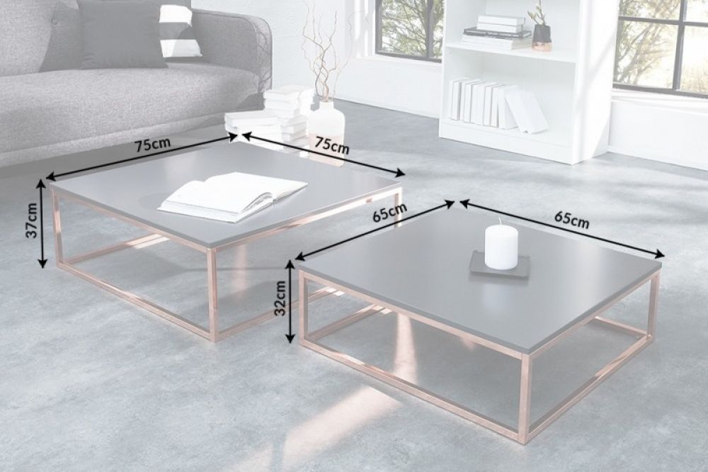 Set 2 masute de cafea patrate din MDF si Metal Negru/roz L75/65xH41/35cm Elements