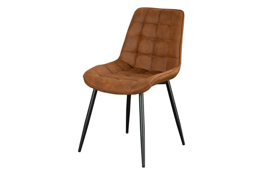 Set 4 scaune tapitat cu Microfibra Maro cognac si picioare din Metal Negru H85xL51xA59cm ROADSTAR