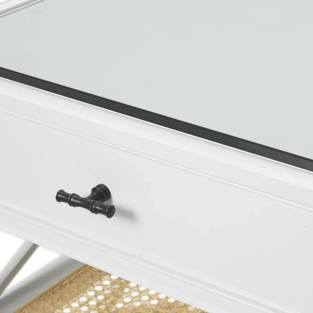 Noptiera din Sticla Transparent si Lemn de mahon/MDF Alb L60xH76cm Bahamas Eichholtz