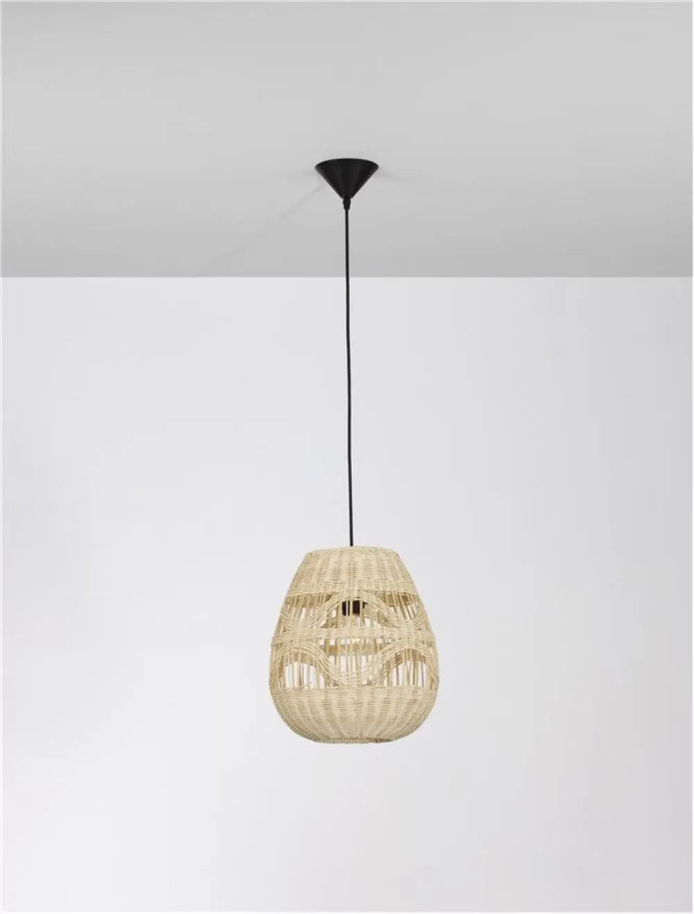 Pendul structura din Metal Negru si abajur din Ratan Bej H185xL30cm IP20 MARLO