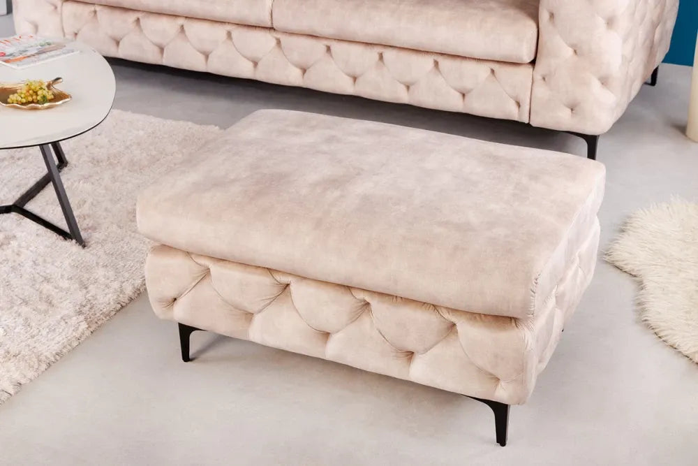 Puf din Metal Negru si Catifea Bej H45xL92cm Modern Barock
