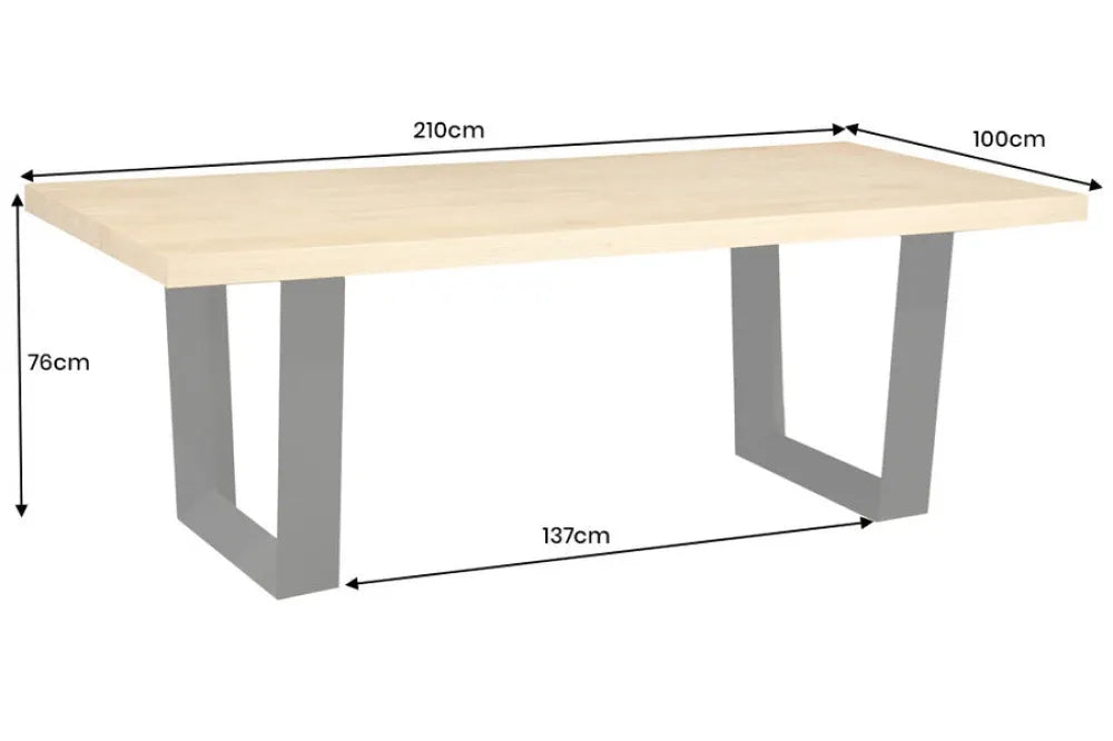 Masa din MDF/Furnir de stejar Maro deschis si Metal Negru L210xH76cm Zeus