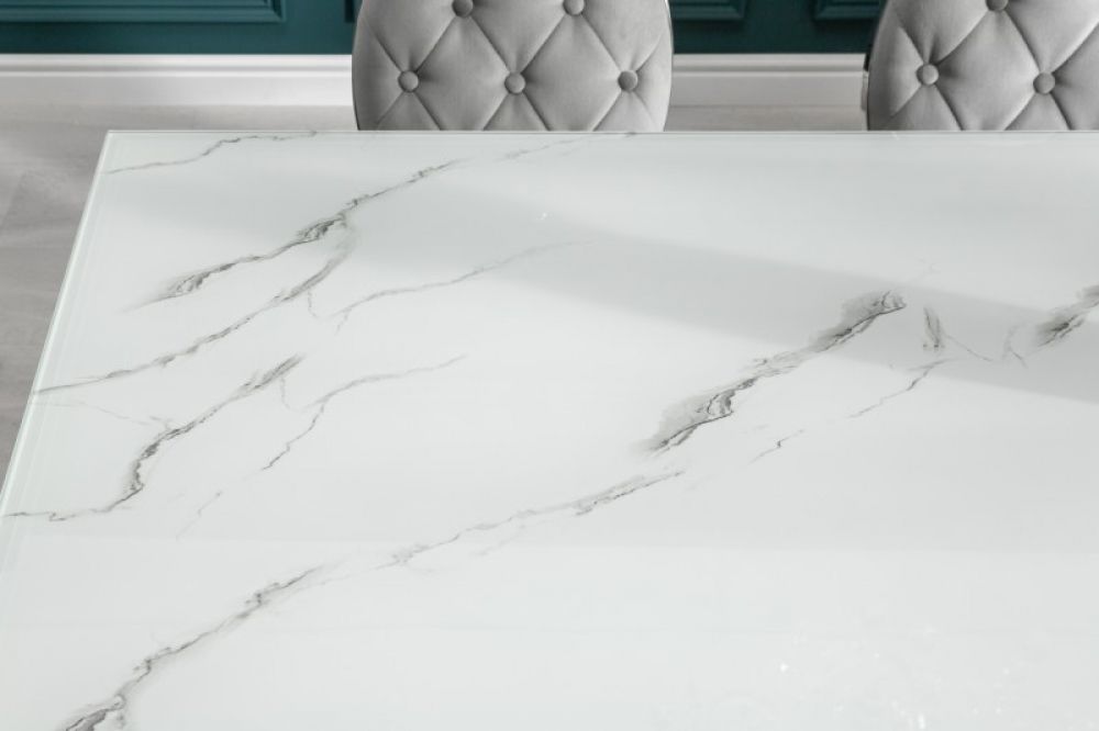 Masa dreptunghiulara din Sticla securizata Alb/Gri de 6 persoane L180x95cm Baroque