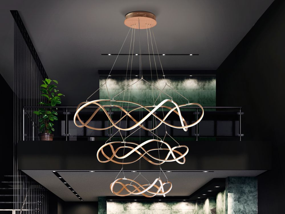 Lustra rotunda cu inaltime reglabila din Metal Rose gold cu LED D110xH340cm Molly