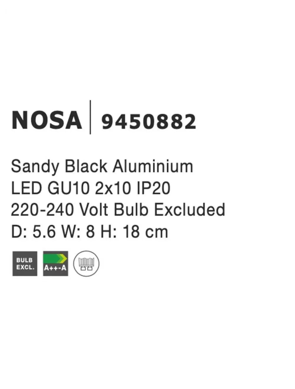 Aplica de perete din Aluminiu Negru H18xL5.6cm IP20 NOSA