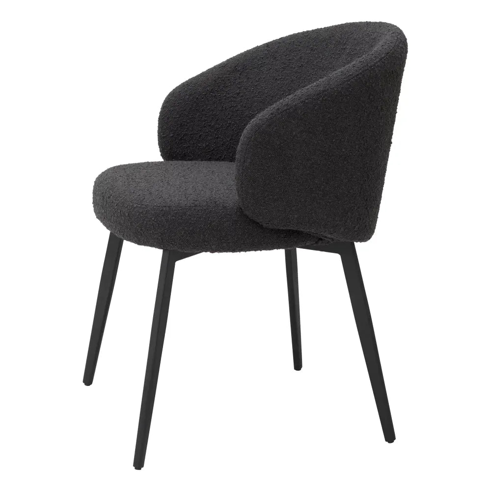 Set 2 scaune cu brate tapitat cu Stofa boucle Negru cu picioare din Metal Negru H79xL56xA58cm Lloyd Eichholtz