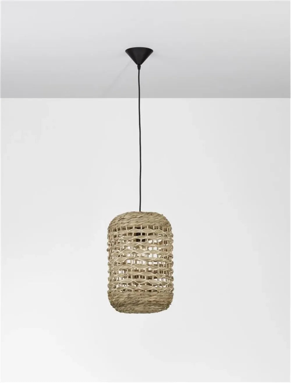 Pendul structura din Metal Negru si abajur din Ratan Bej H185xL27cm IP20 GRIFFIN
