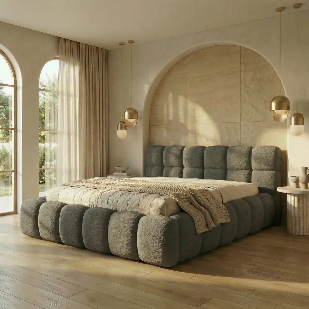 Pat tapitat cu material boucle Gri 160 x 200 Boston slim