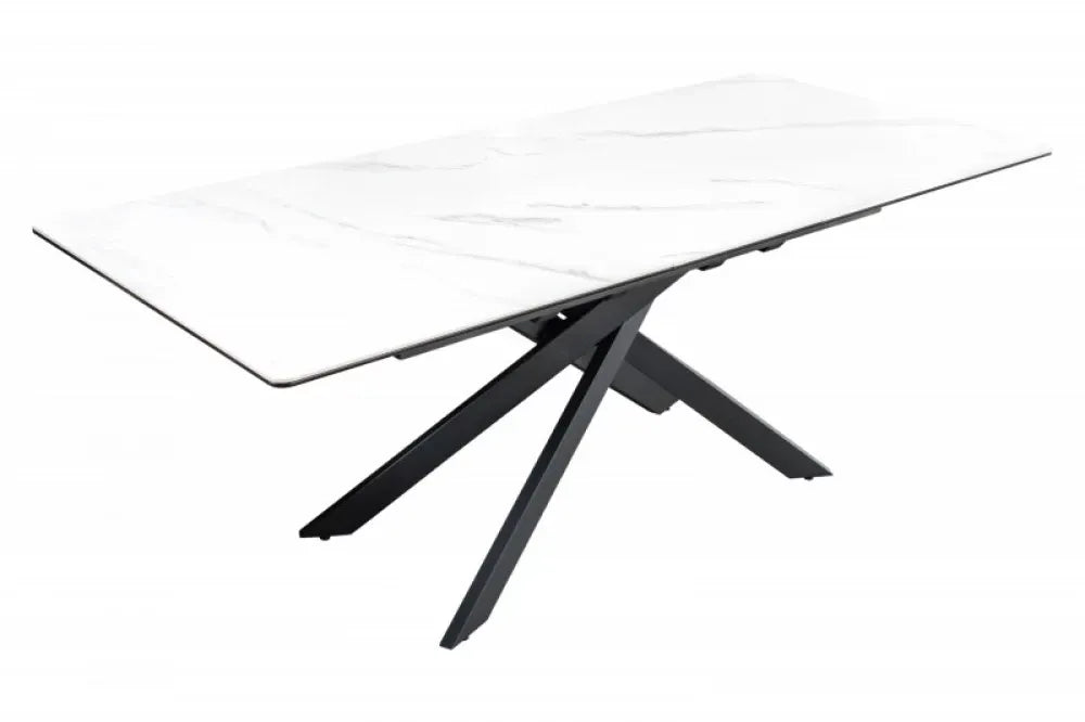 Masa extensibila Dreptunghiulara de 6-8 persoane din Ceramica Alb si Metal Negru L160-200xH76cm Alpine