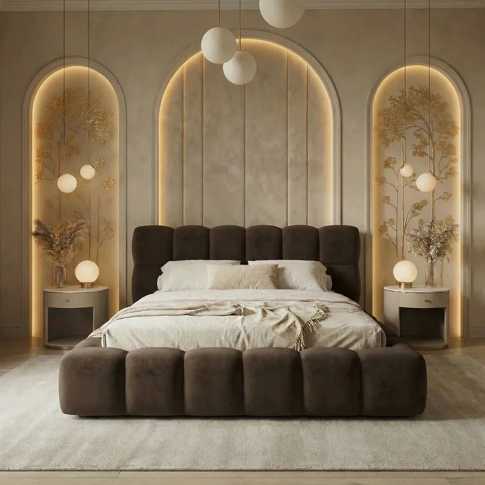 Pat tapitat cu material catifea Maro 160 x 200 Boston slim