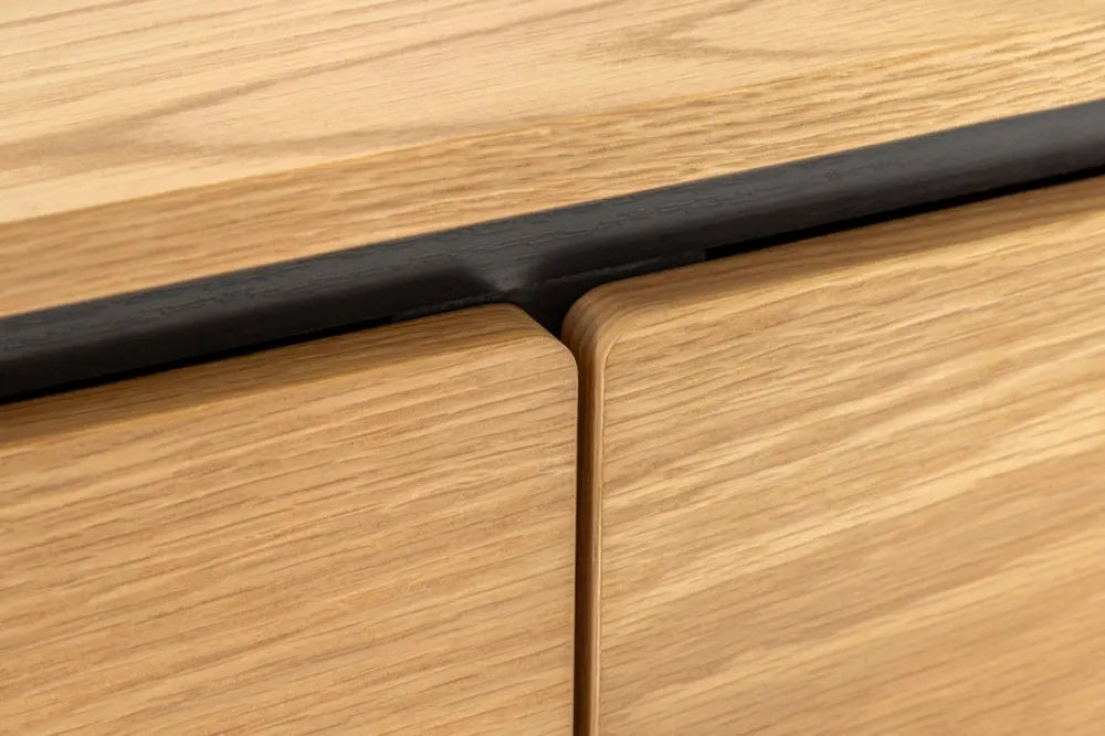 Comoda TV din MDF/Furnir de stejar Maro si Metal Negru L200xH55cm ATELIER